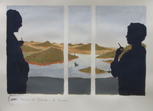Frédéric et Battista: les fumeurs - 30 x 40 - gouache