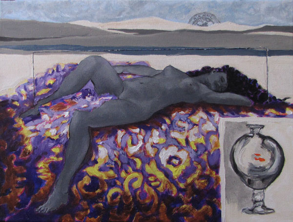 Nu aux poissons II - 30x40 - huile sur toile